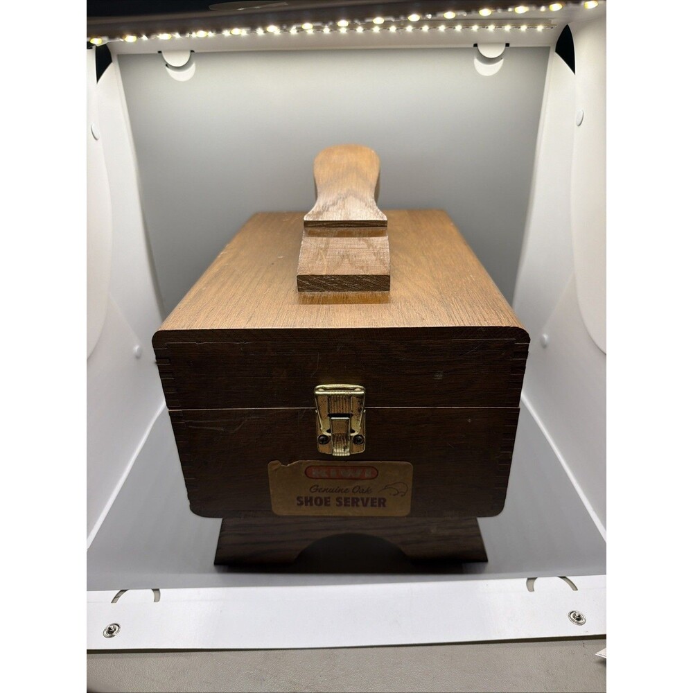 Vintage Kiwi Genuine Oak Shoe Server Shine Valet Box w/Meltonian Hanover Tins